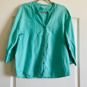 Hot Cotton Linen Blend Mint Green Womens Shirt Size M